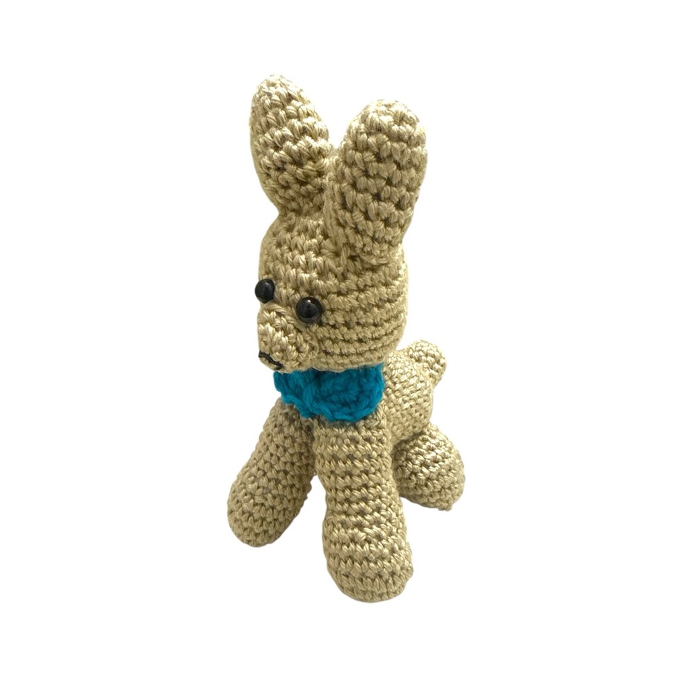 Handcrafted Tan Dog Toy with Blue Scarf - Picture 2 of 3